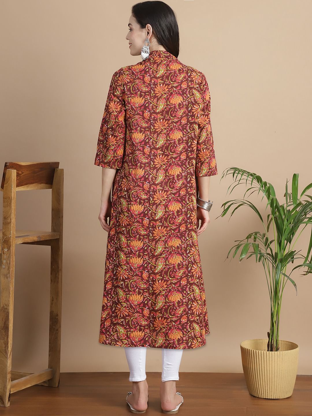 Brown Floral Cotton Maternity Kurta