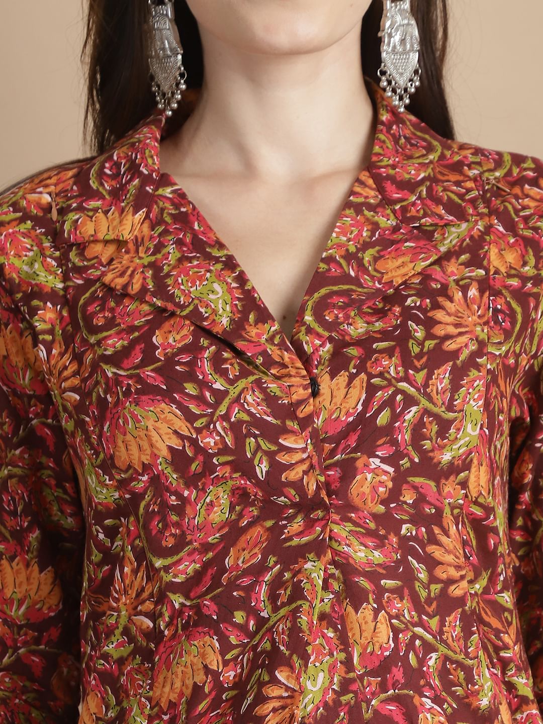 Brown Floral Cotton Maternity Kurta