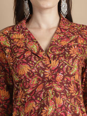 Brown Floral Cotton Maternity Kurta