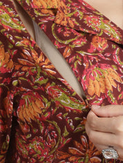 Brown Floral Cotton Maternity Kurta