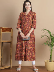 Brown Floral Cotton Maternity Kurta