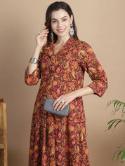 Brown Floral Cotton Maternity Kurta