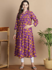 Purple Floral Cotton Maternity Kurta
