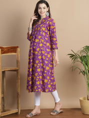 Purple Floral Cotton Maternity Kurta