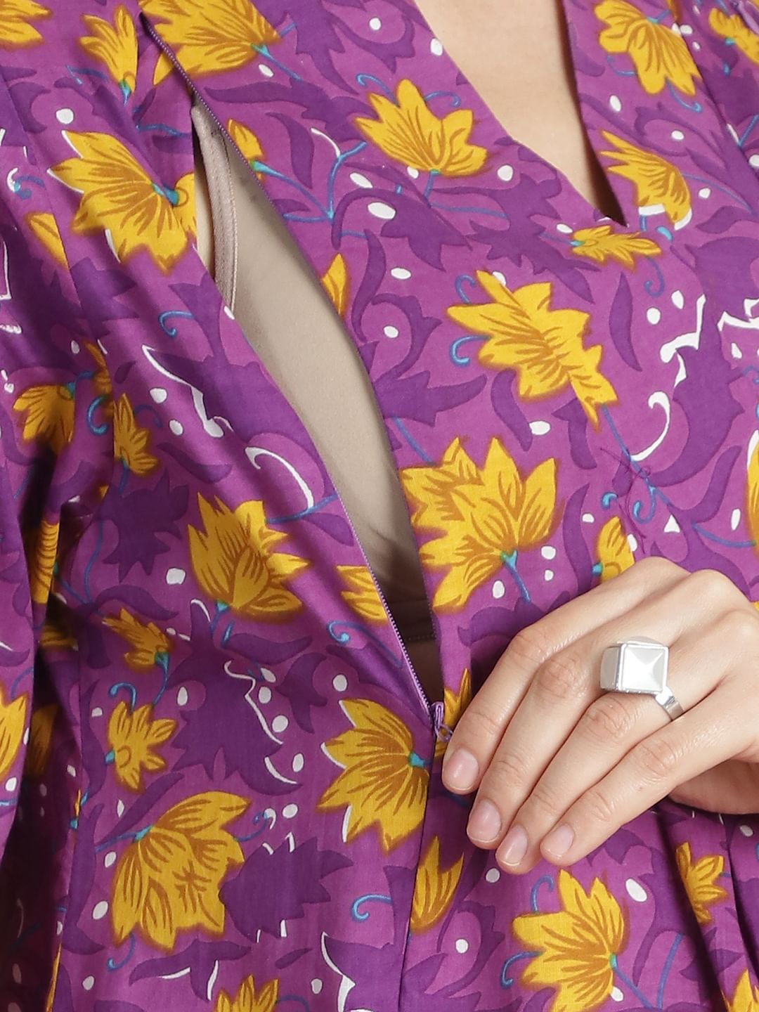 Purple Floral Cotton Maternity Kurta