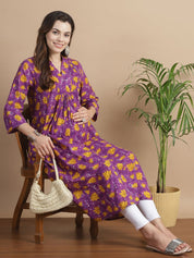 Purple Floral Cotton Maternity Kurta
