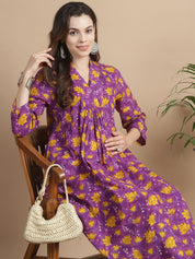Purple Floral Cotton Maternity Kurta