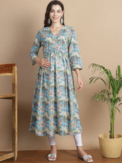 Sky Blue Floral Cotton Maternity Kurta