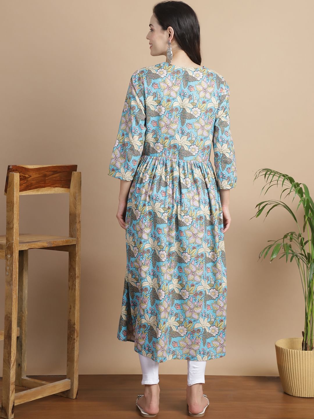Sky Blue Floral Cotton Maternity Kurta
