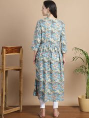 Sky Blue Floral Cotton Maternity Kurta