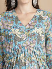 Sky Blue Floral Cotton Maternity Kurta