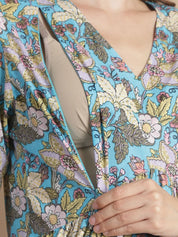 Sky Blue Floral Cotton Maternity Kurta