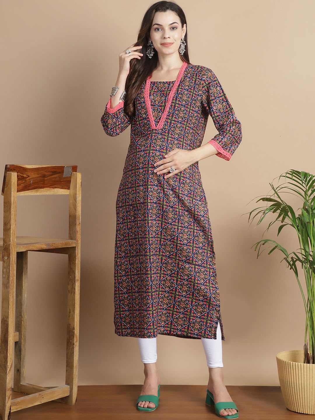 Multi-Color Geometric Cotton Maternity Kurta