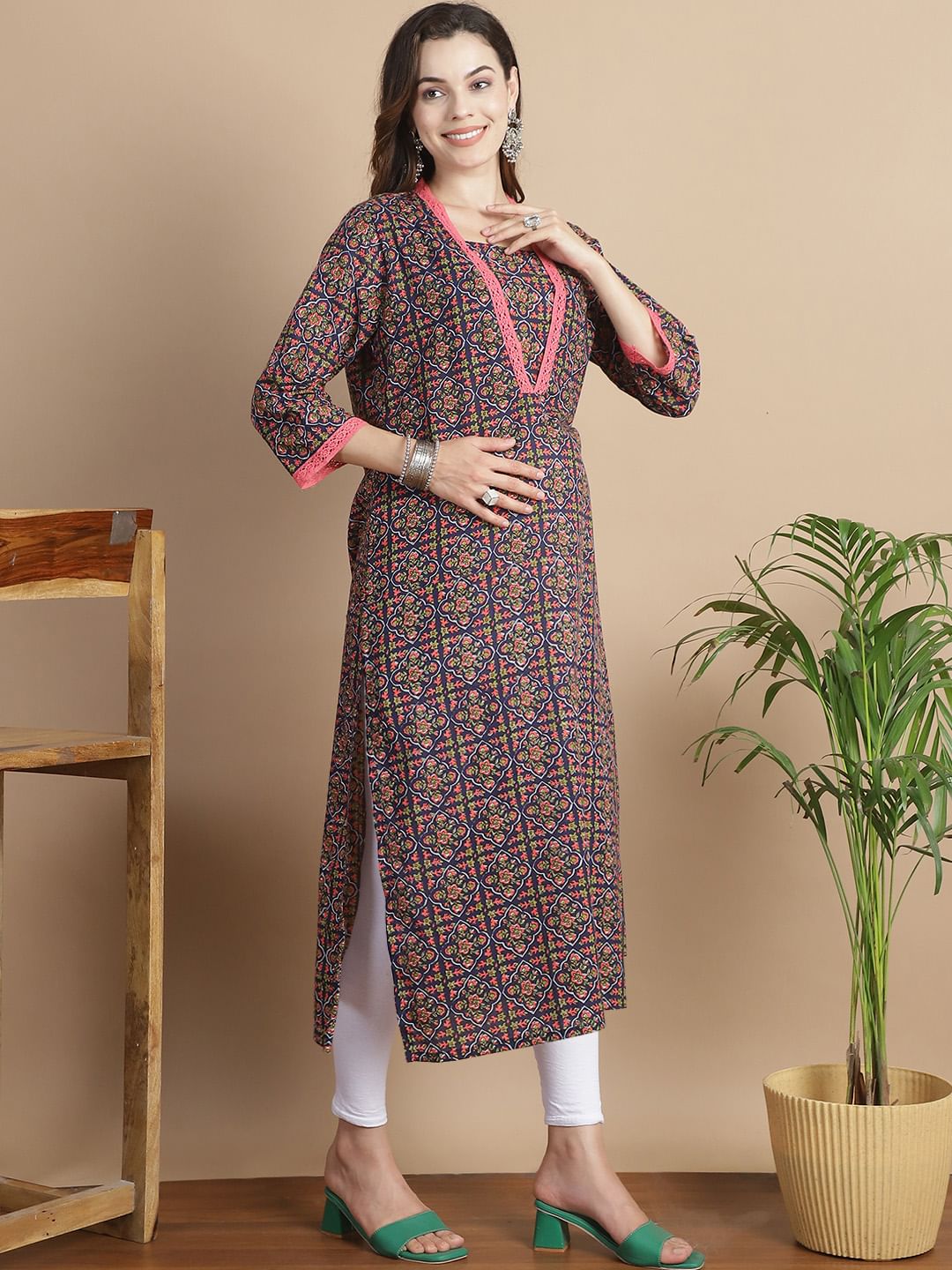 Multi-Color Geometric Cotton Maternity Kurta