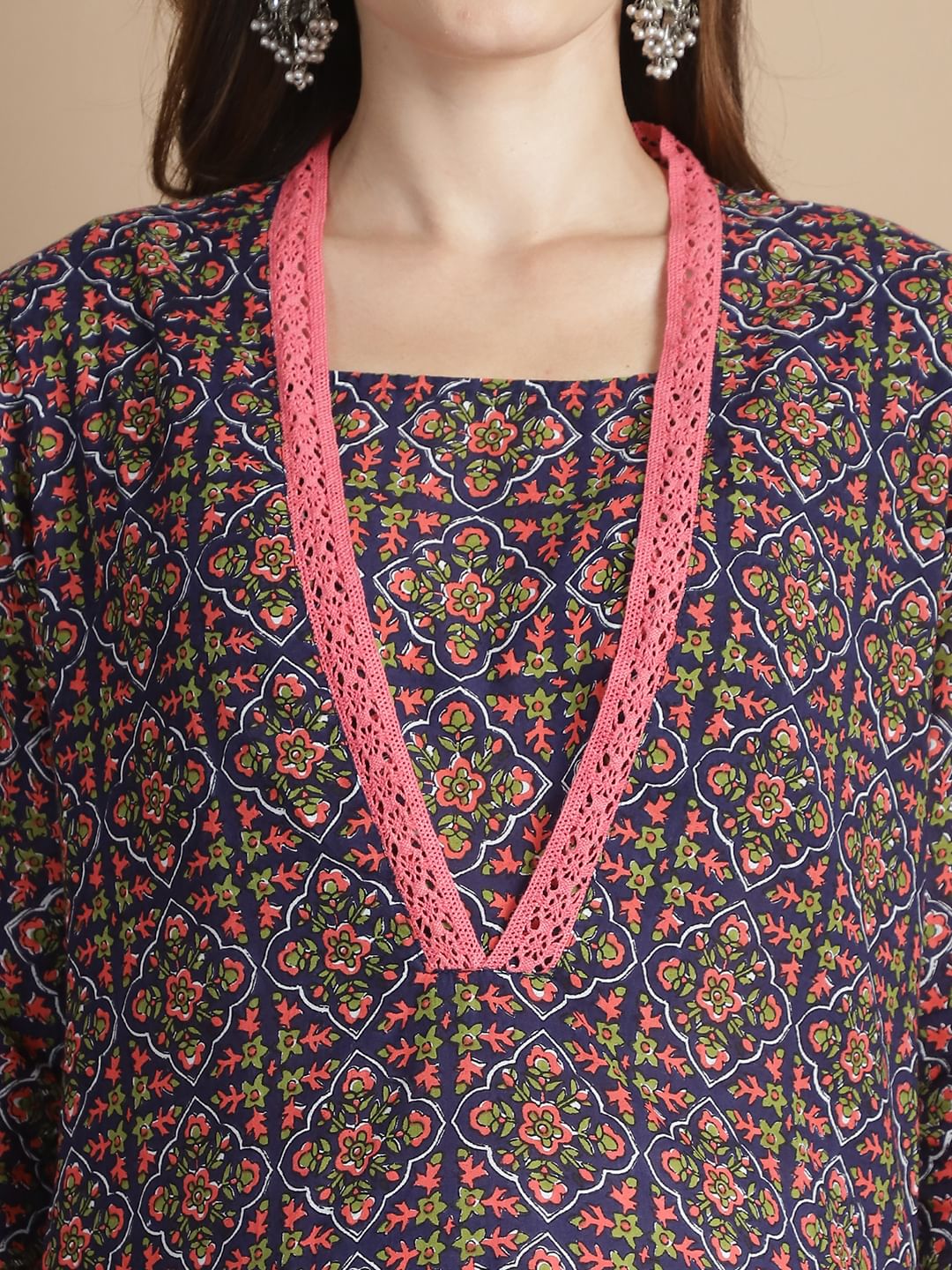 Multi-Color Geometric Cotton Maternity Kurta