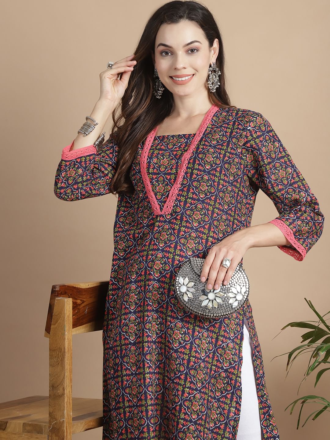 Multi-Color Geometric Cotton Maternity Kurta