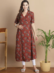 Maroon Ethinic Print Cotton Maternity Kurta