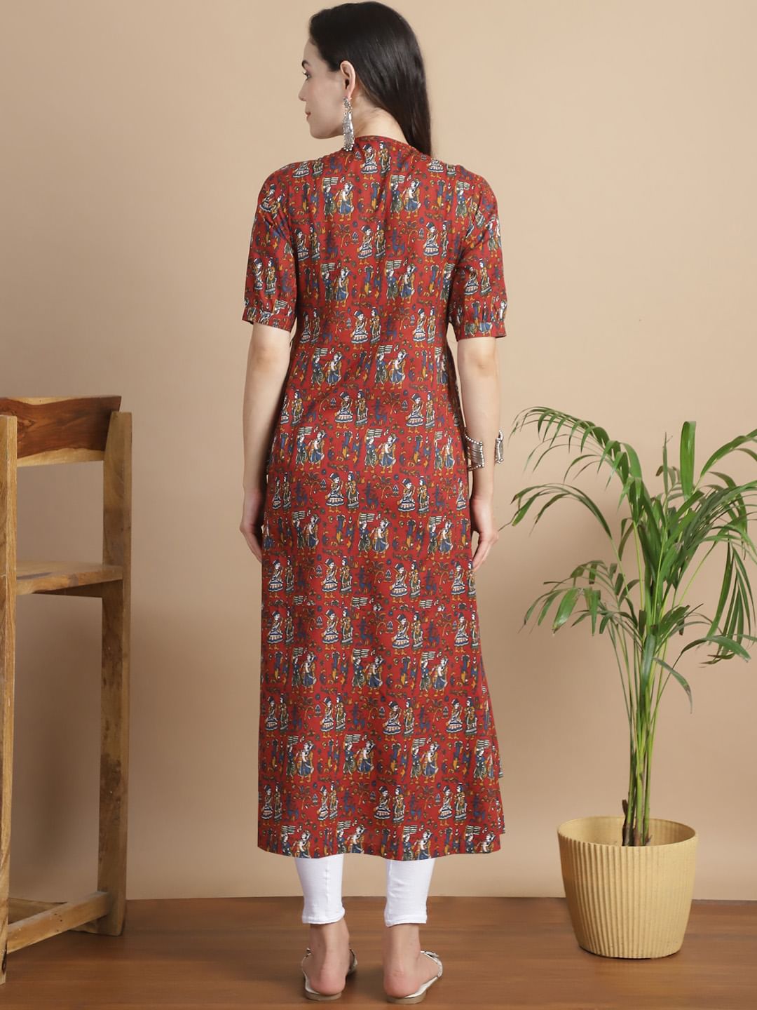Maroon Ethinic Print Cotton Maternity Kurta