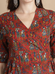 Maroon Ethinic Print Cotton Maternity Kurta