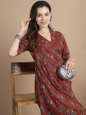 Maroon Ethinic Print Cotton Maternity Kurta