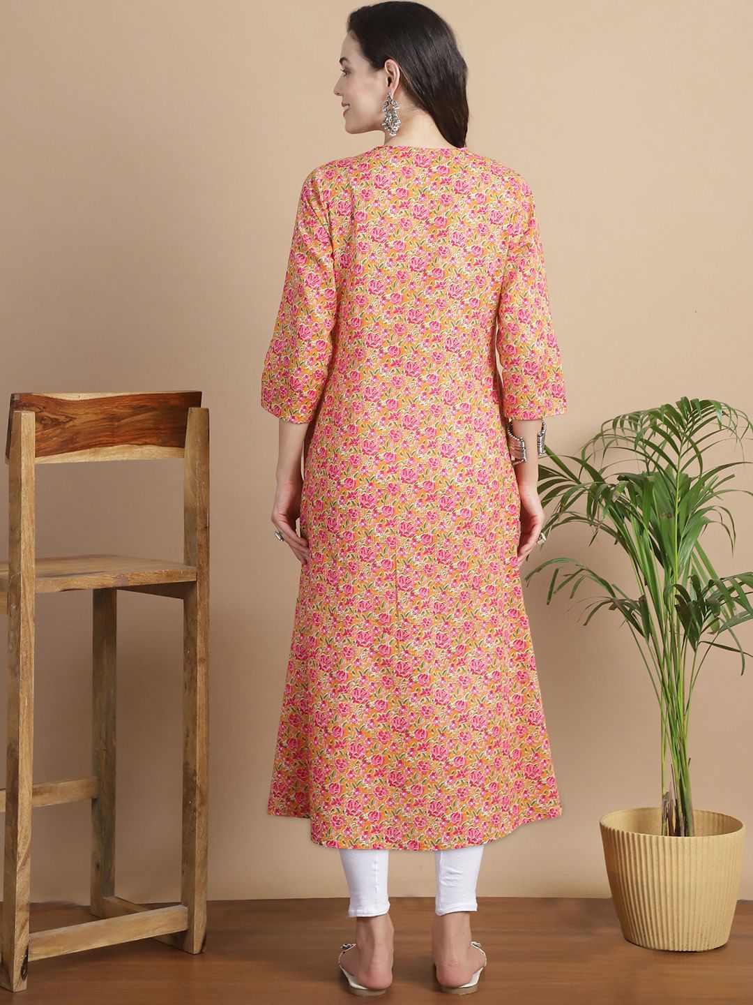 Mustard Floral Cotton Maternity Kurta