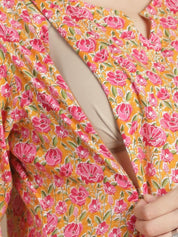 Mustard Floral Cotton Maternity Kurta