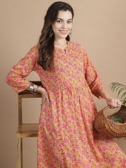 Mustard Floral Cotton Maternity Kurta