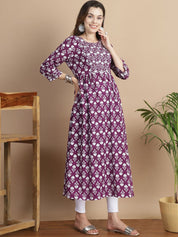 Purple Floral Cotton Maternity Kurta