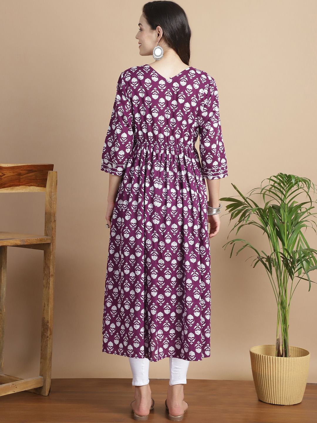 Purple Floral Cotton Maternity Kurta