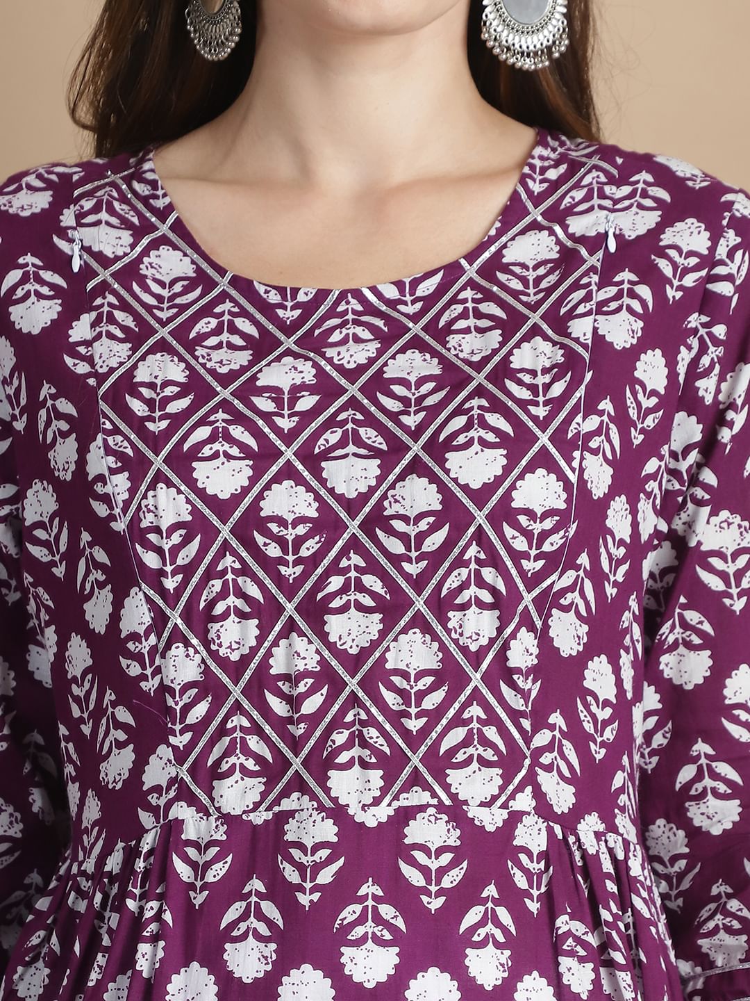 Purple Floral Cotton Maternity Kurta