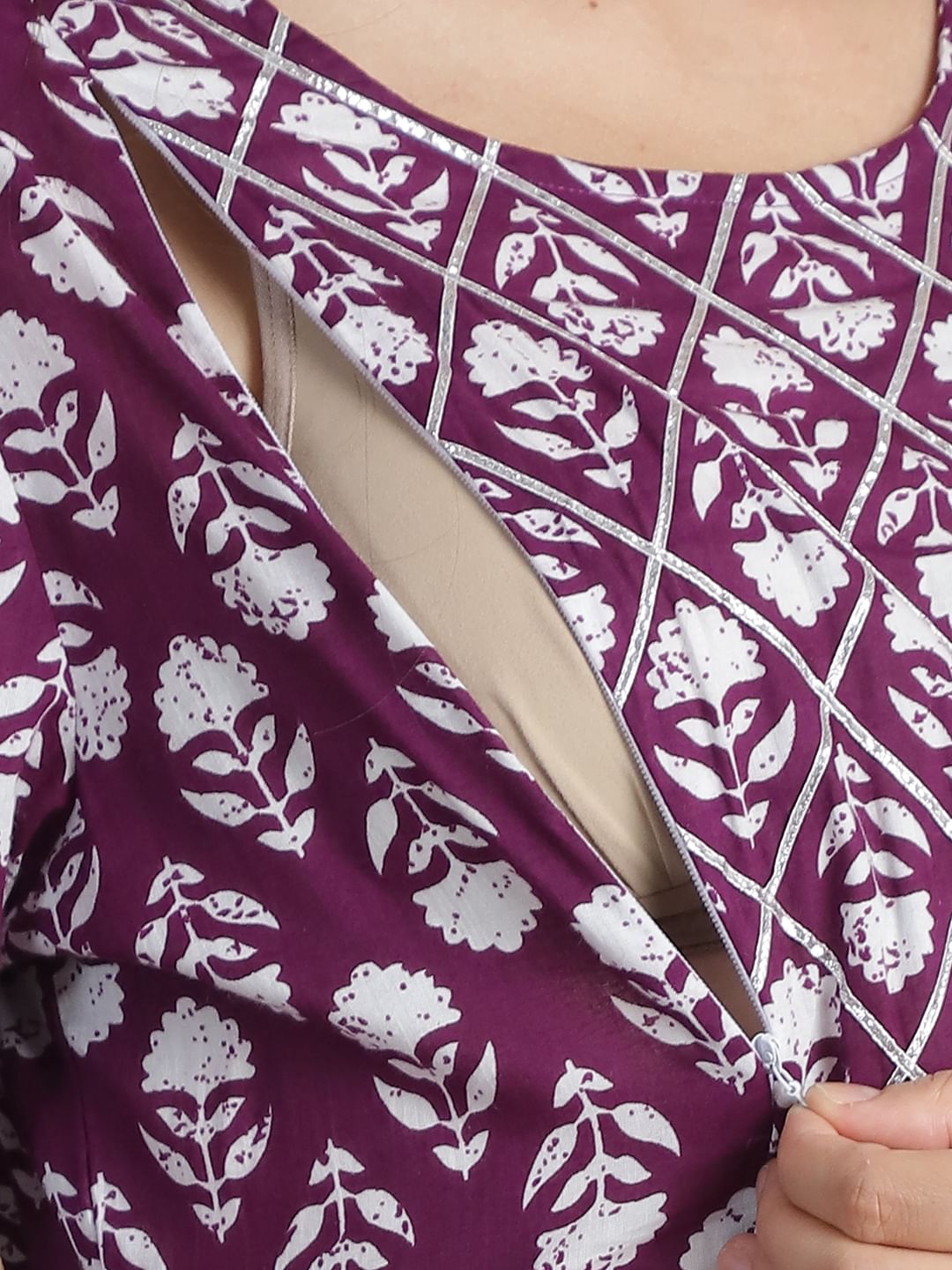 Purple Floral Cotton Maternity Kurta