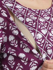 Purple Floral Cotton Maternity Kurta
