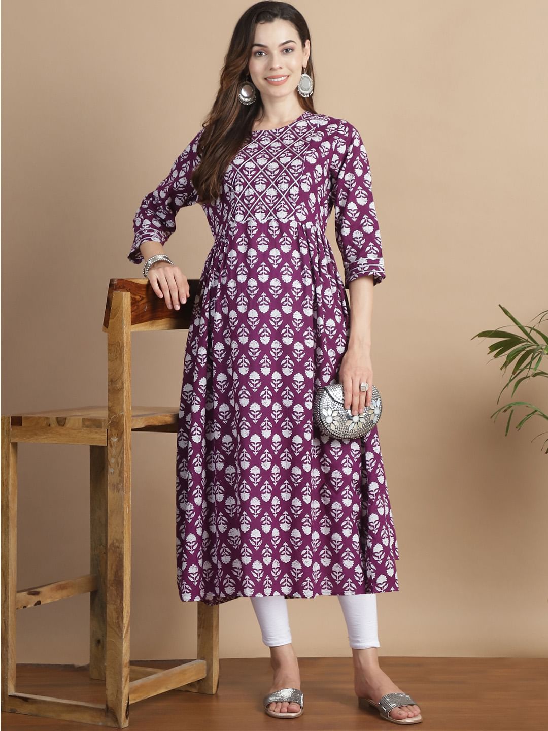 Purple Floral Cotton Maternity Kurta