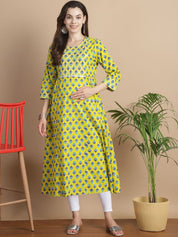 Yellow Floral Cotton Maternity Kurta