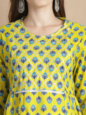 Yellow Floral Cotton Maternity Kurta
