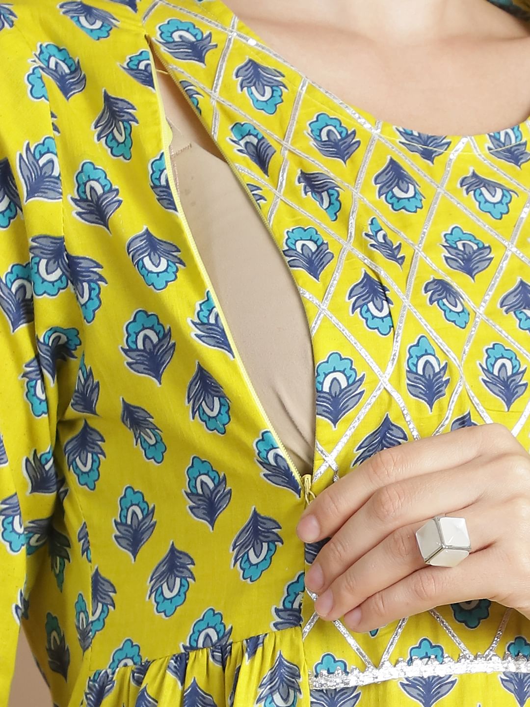 Yellow Floral Cotton Maternity Kurta