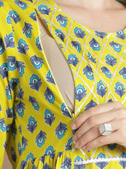 Yellow Floral Cotton Maternity Kurta