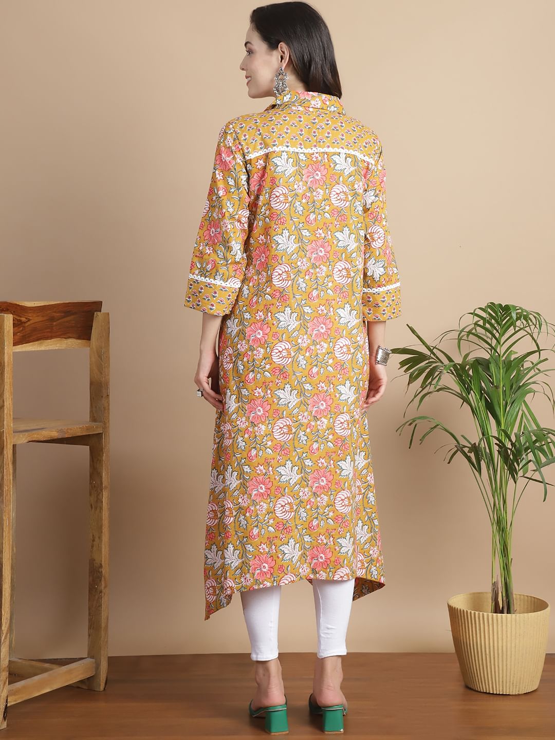 Mustard Floral Cotton Maternity Kurta
