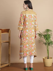 Mustard Floral Cotton Maternity Kurta