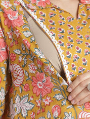 Mustard Floral Cotton Maternity Kurta