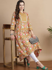 Mustard Floral Cotton Maternity Kurta