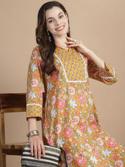 Mustard Floral Cotton Maternity Kurta
