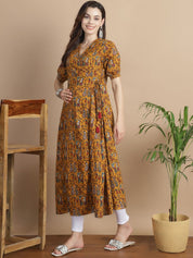 Yellow Ethnic Print Cotton Maternity Kurta