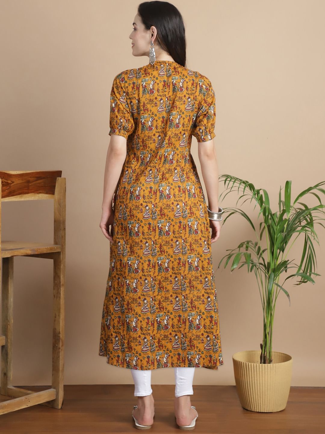 Yellow Ethnic Print Cotton Maternity Kurta