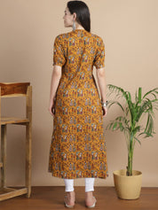 Yellow Ethnic Print Cotton Maternity Kurta