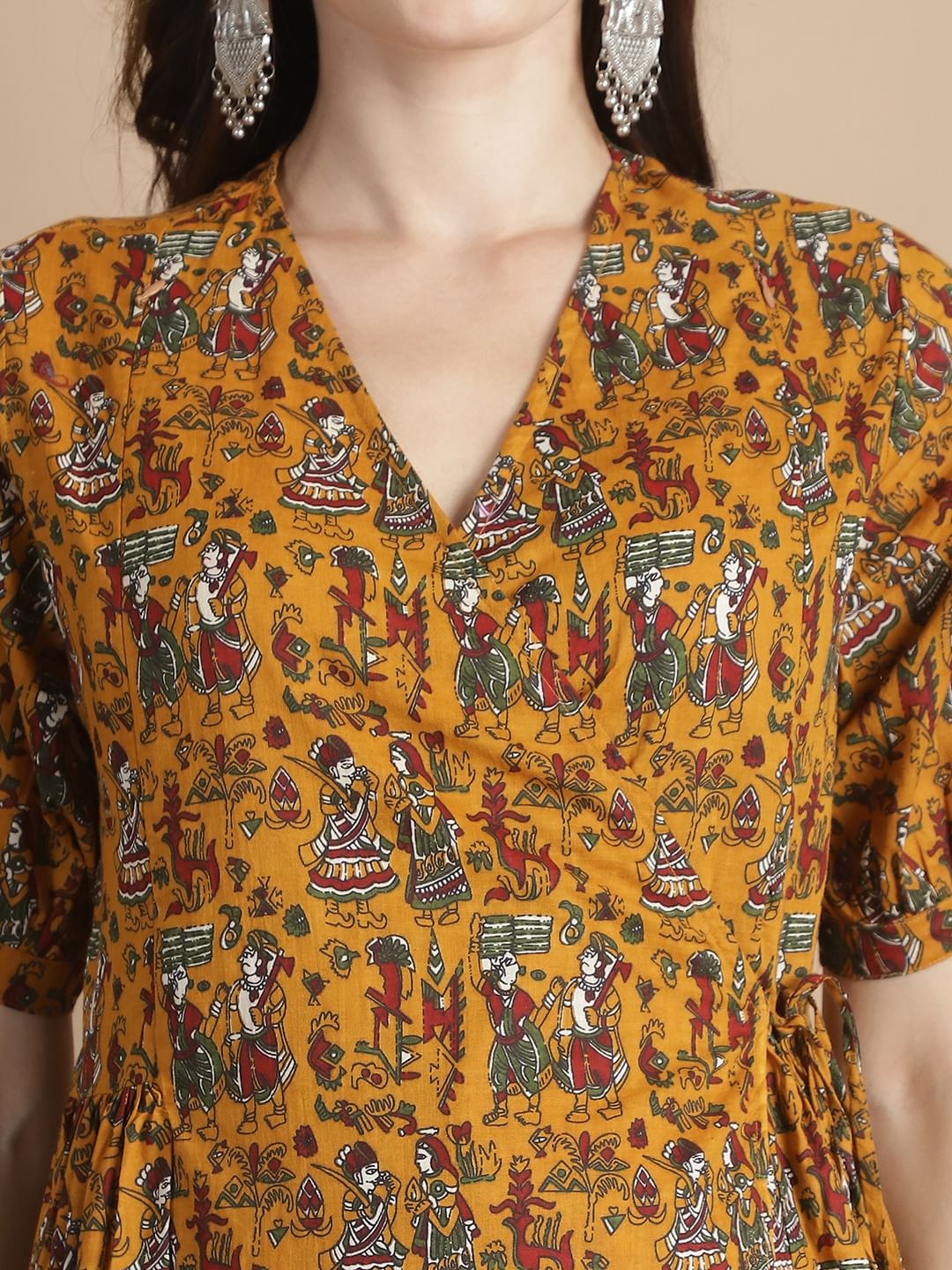 Yellow Ethnic Print Cotton Maternity Kurta