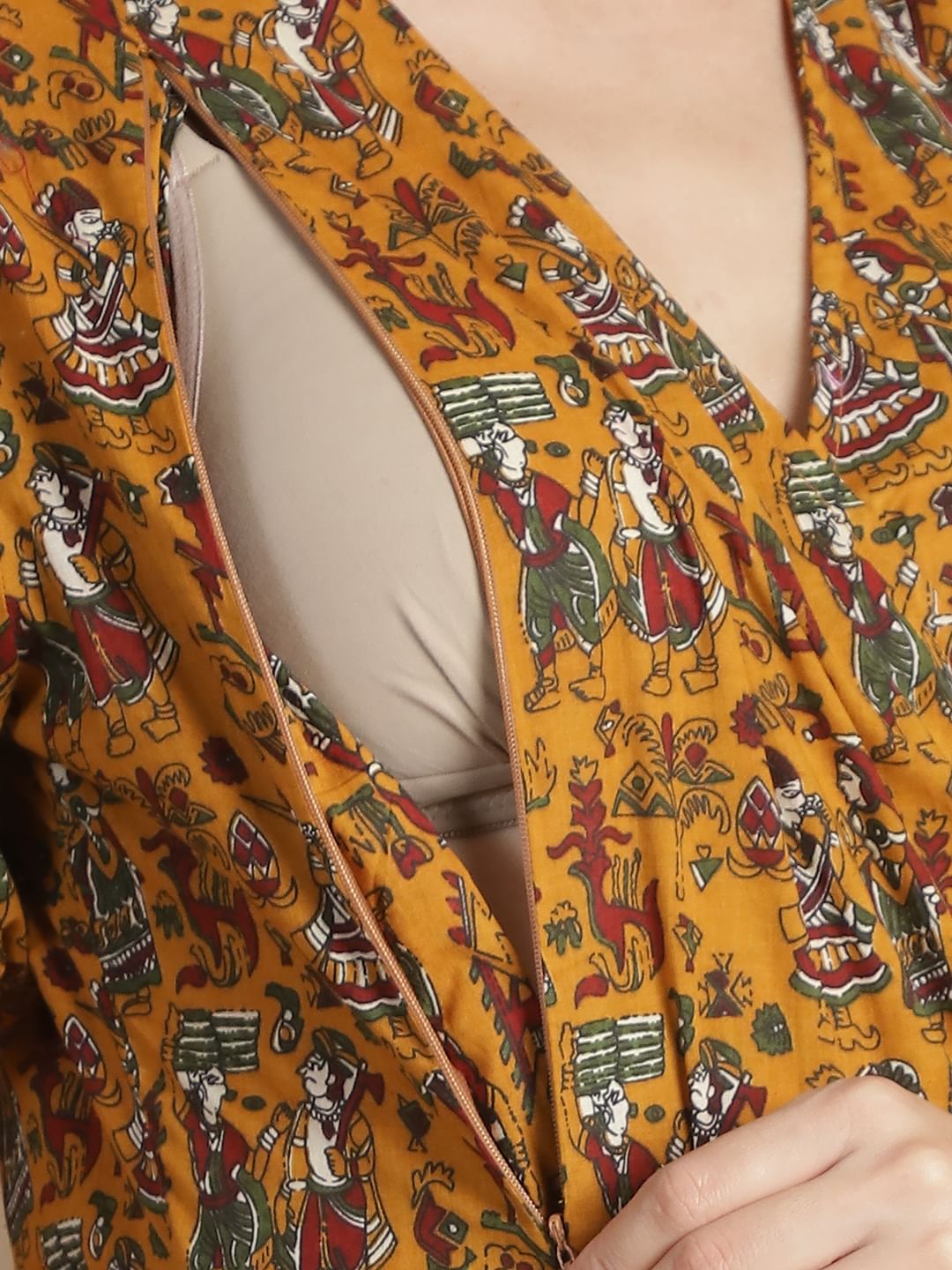 Yellow Ethnic Print Cotton Maternity Kurta