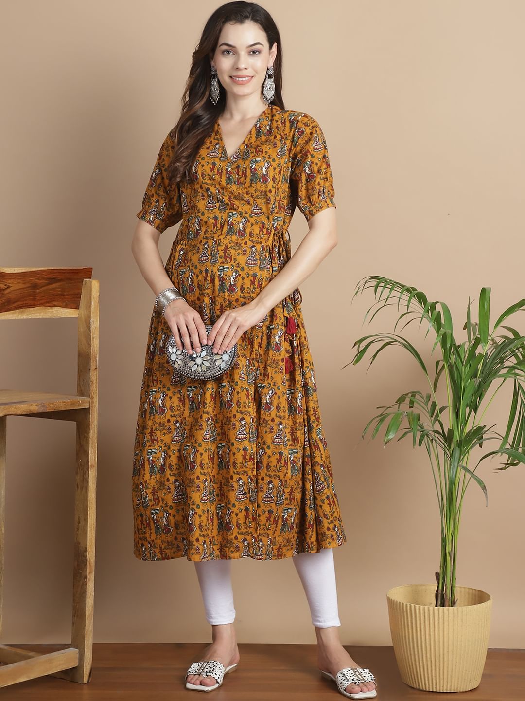 Yellow Ethnic Print Cotton Maternity Kurta