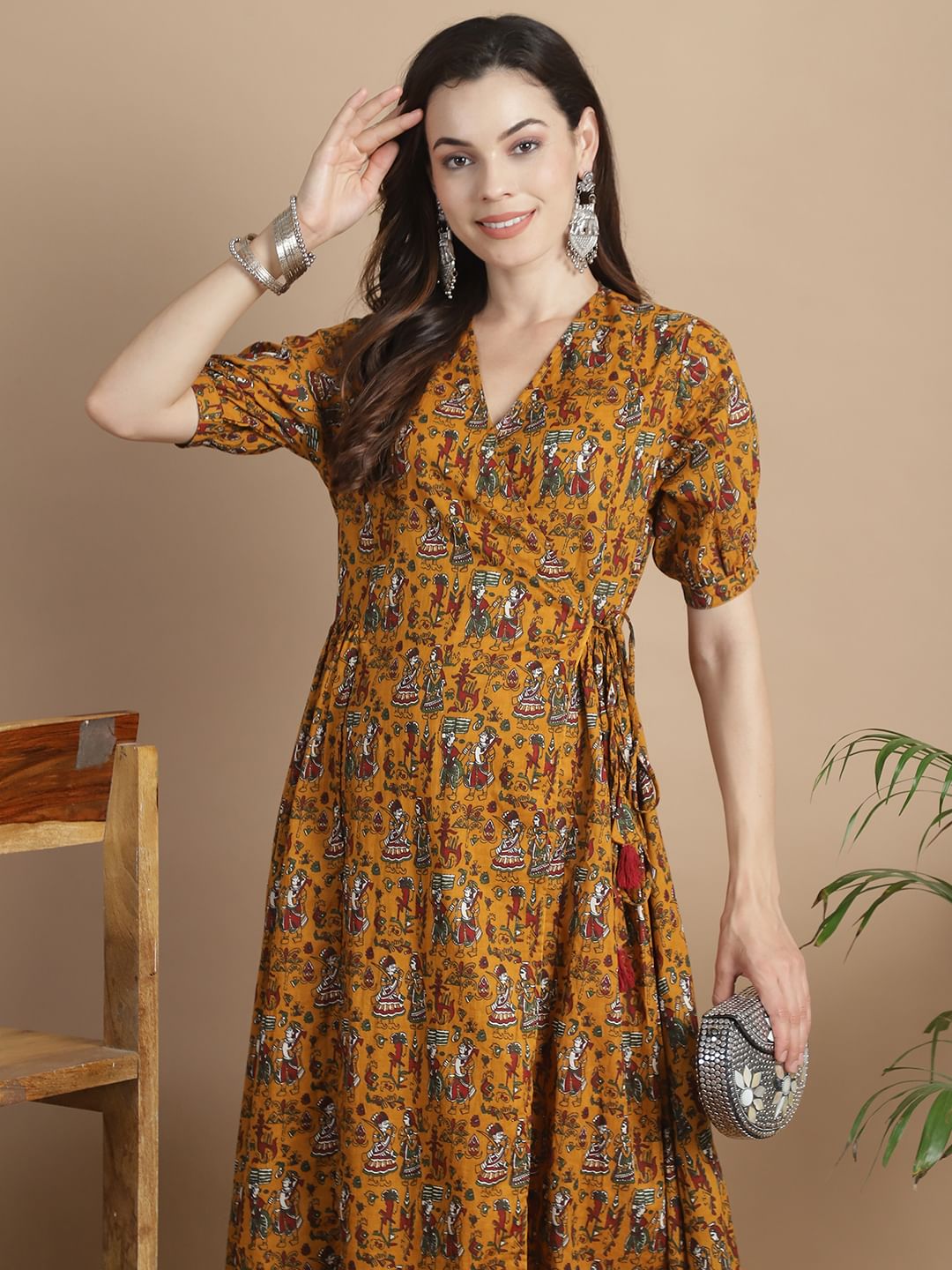 Yellow Ethnic Print Cotton Maternity Kurta