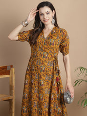 Yellow Ethnic Print Cotton Maternity Kurta